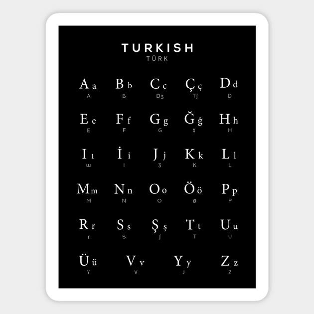 Turkish Alphabet Chart, Turkey Language Chart, Black Magnet by typelab